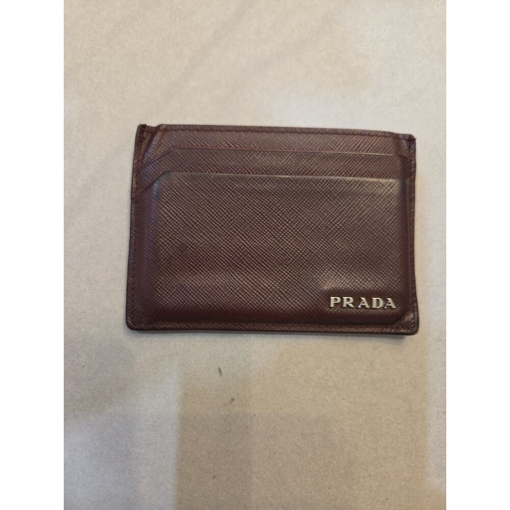 PRADA Saffiano Leather Card Case Brown Card Holder Unisex - Picture 3 of 9